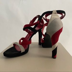 YSL Red Grey & Black Suede Strappy Sandals RARE!!